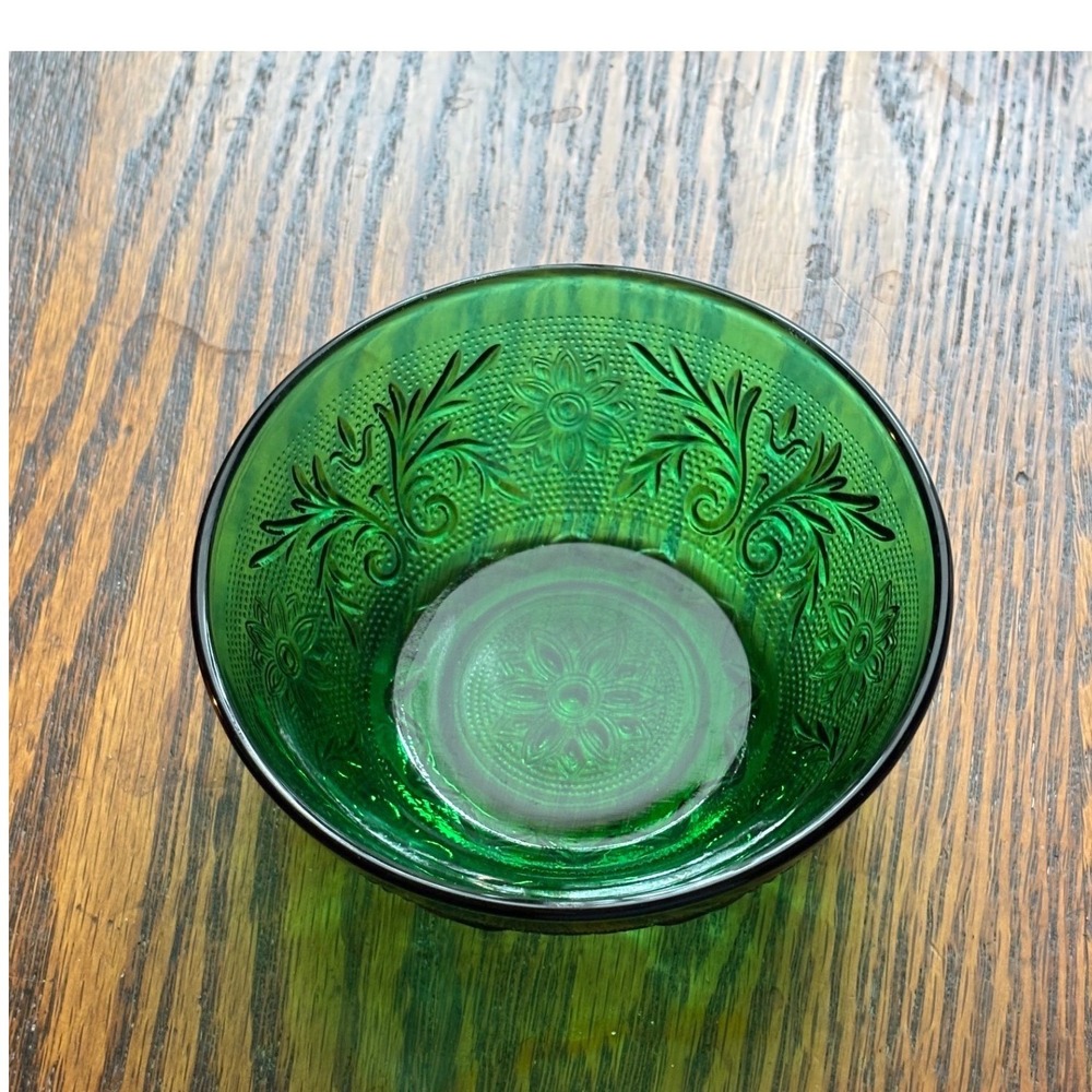 Vintage Tiara Sandwich Emerald Green Indiana Glass Berry Bowl Floral 4.5 Inch
